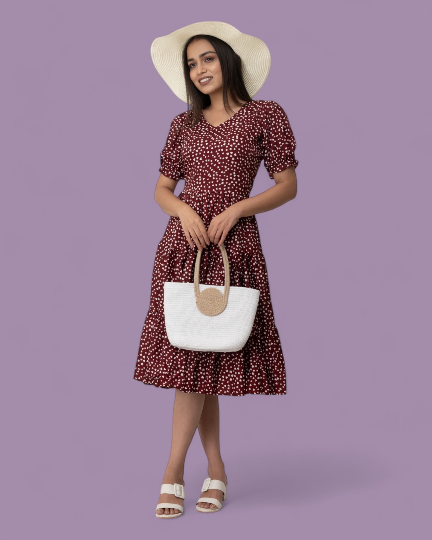 Maroon Polka Dots Midi Dress