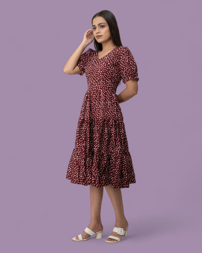 Maroon Polka Dots Midi Dress