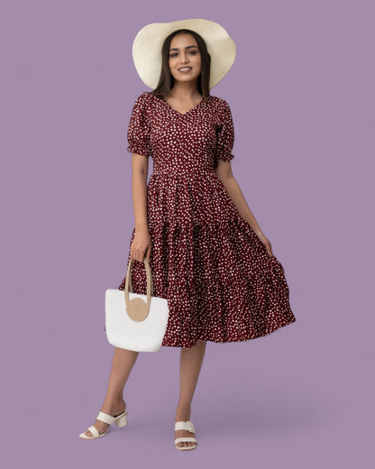 Maroon Polka Dots Midi Dress