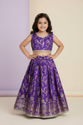 Girl Purple Banarsi Sleeveless Baby Lehnga