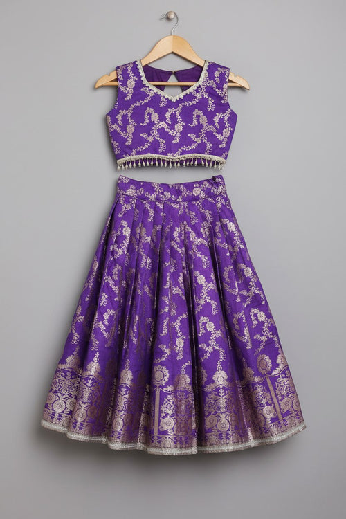 Girl Purple Banarsi Sleeveless Baby Lehnga