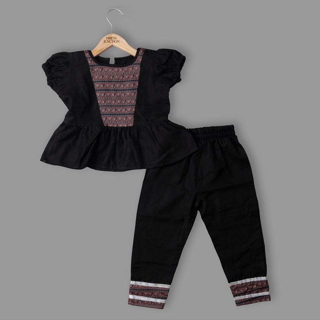 Girls black peplum top pant set - view 3