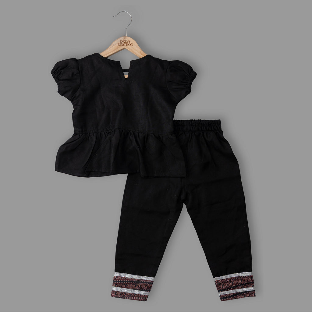 Girls black peplum top pant set - view 4