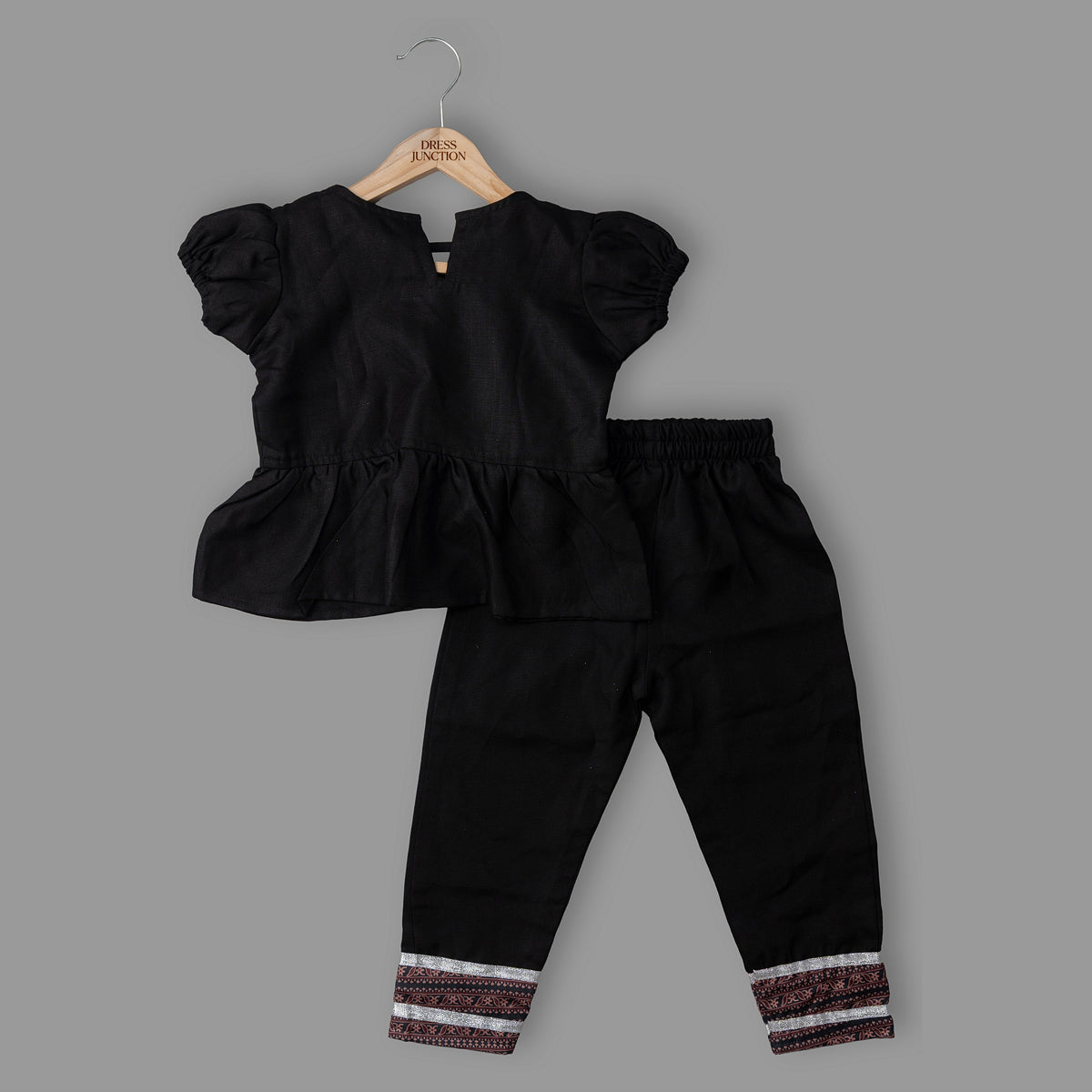 Girls black peplum top pant set - view 4
