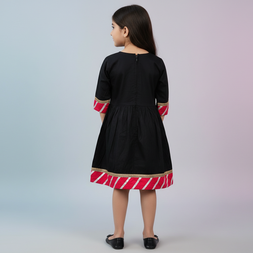 Girls black pink ethnic dress - view 2