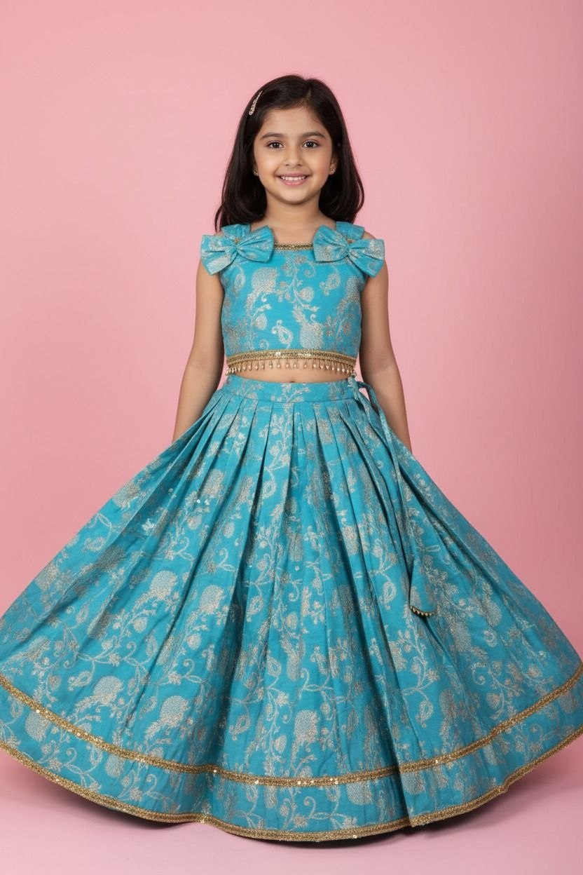 Girls Sky Blue Premium lehnga with cotton lining
