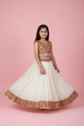 Girls Cream Premium Banarsi Embroidered Baby Lehnga