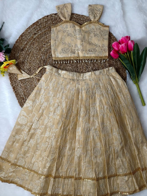 Girls Gold Premium Banarsi Lehnga with Embellishments