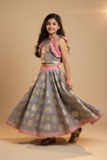 Girls Gray pink Pure Banarsi Lehnga with Frill