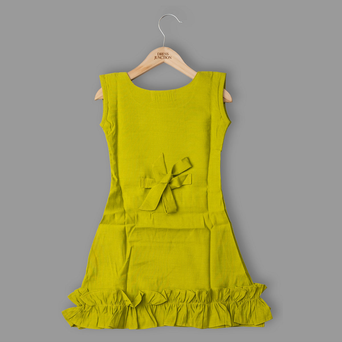 Girls lime green ruffle hem dress - view 3