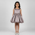 Girls mauve satin balloon party dress with puff sleeves