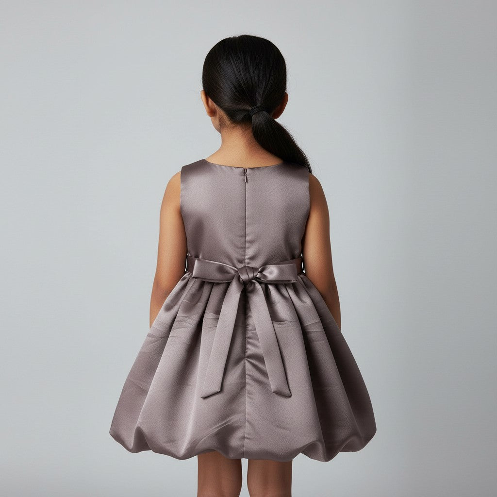 Girls mauve satin balloon dress - view 2