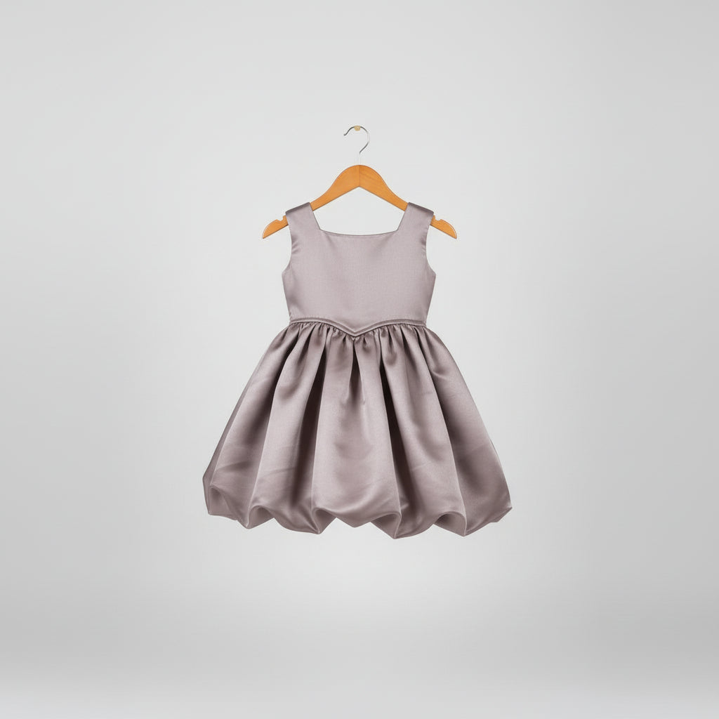 Girls mauve satin balloon dress - view 3