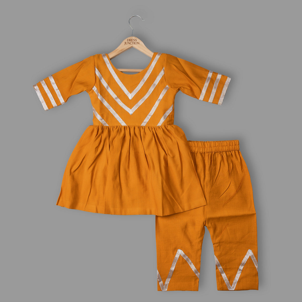 Girls mustard kurti pant set - view 4