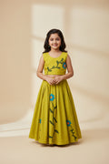 Girls mustard floral cotton viscose lehenga set
