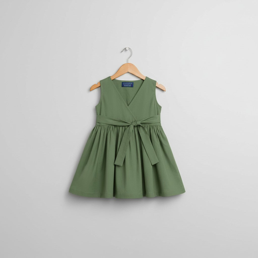 Girls olive green wrap dress - view 3
