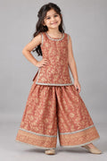 Girls Peach BanarsiTop and Bottom With Cotton Lining