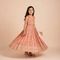 Girls Peach Pure Banarsi Long Flare Baby Girl Lehnga