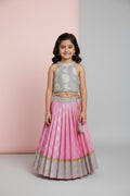 Girls Pink Banarsi Halter Baby Girl Lehnga