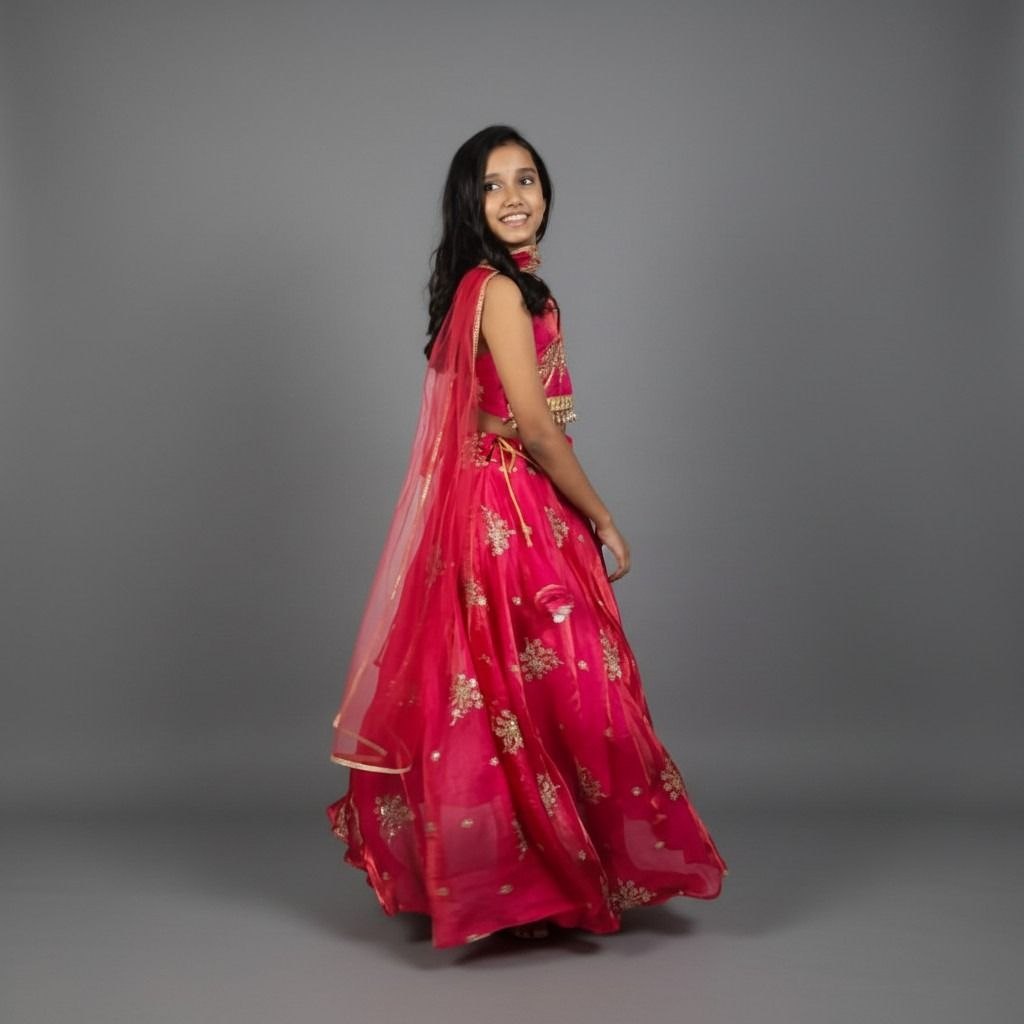 Girls Pink Embroidered Fendi Lehnga