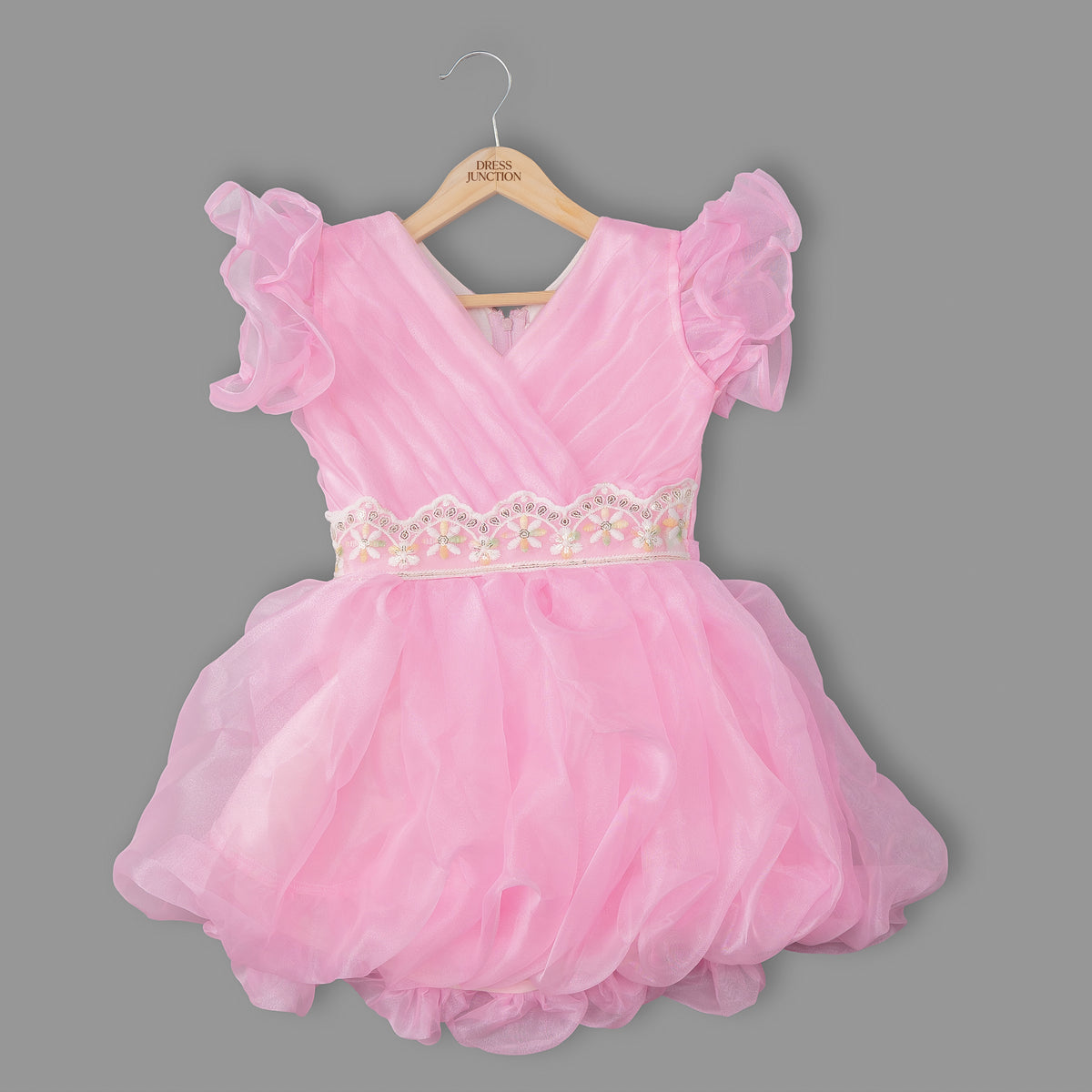 Girls pink organza ruffle party dress - view 3