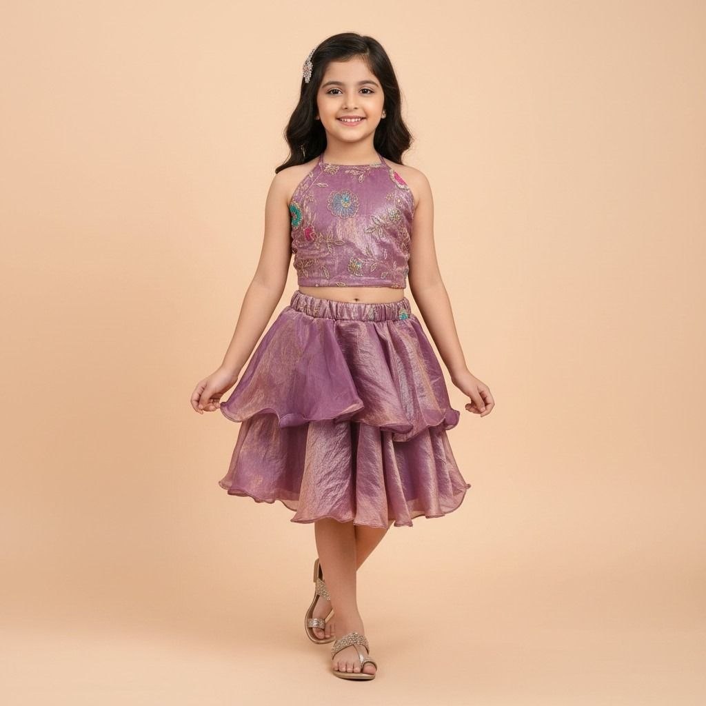 Girls Purple Fendi Tiered Skirt and Top