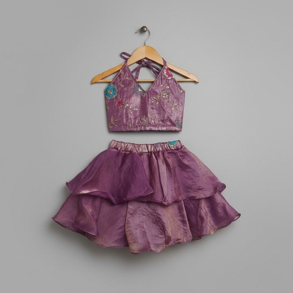 Girls Purple Fendi Tiered Skirt and Top