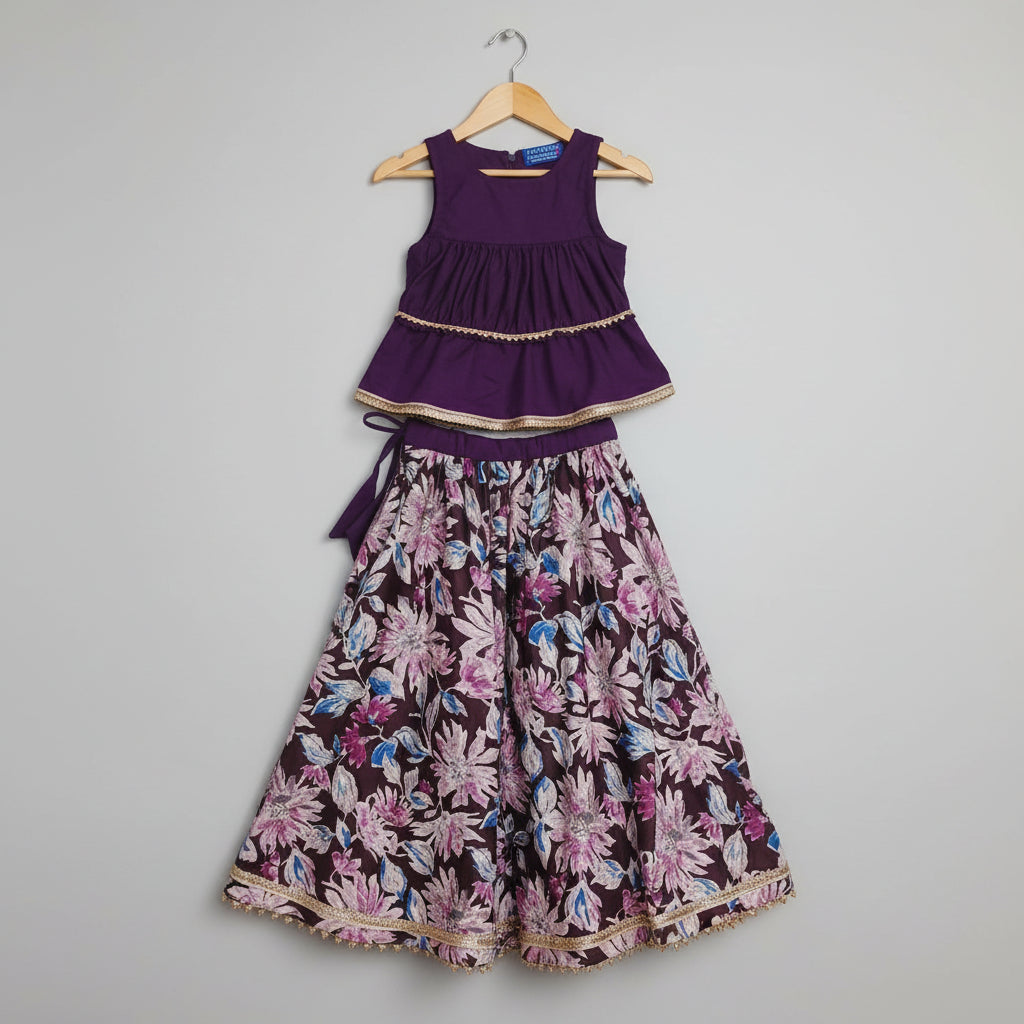 Girls purple cotton kurti palazzo set - view 2