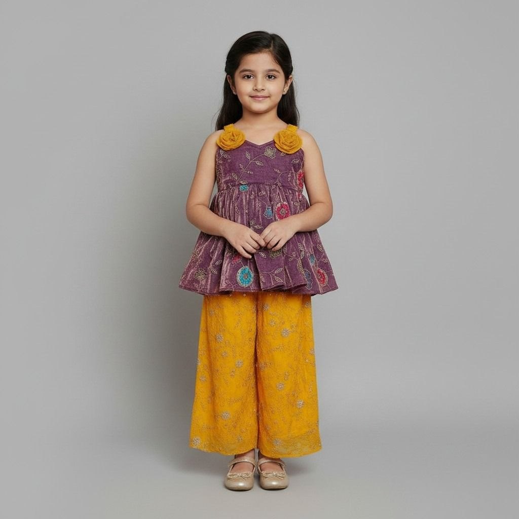 Girls Purple Yellow Fendi Embroidered Top Bottom