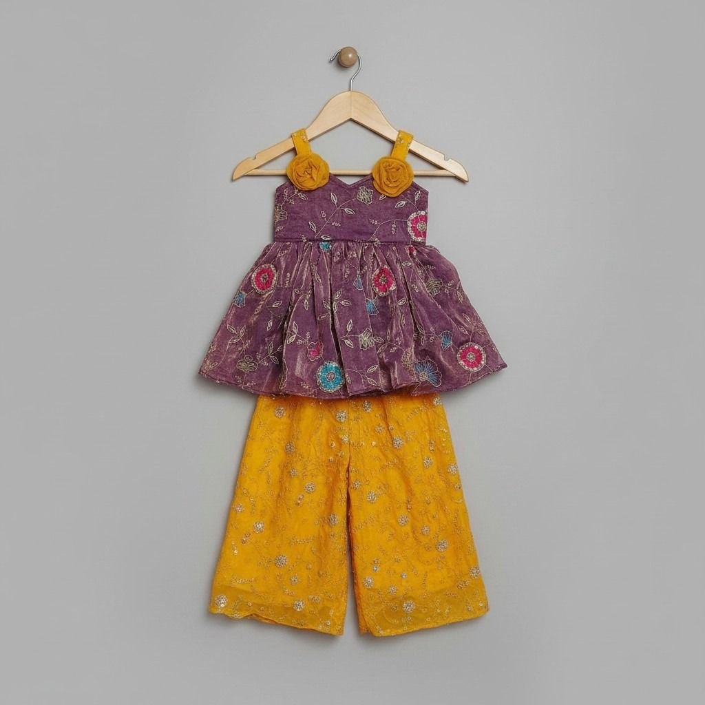 Girls Purple Yellow Fendi Embroidered Top Bottom