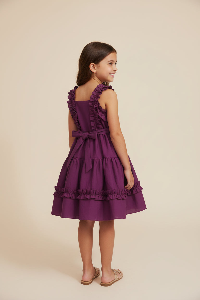 Girls purple ruffled tiered dress - view 2