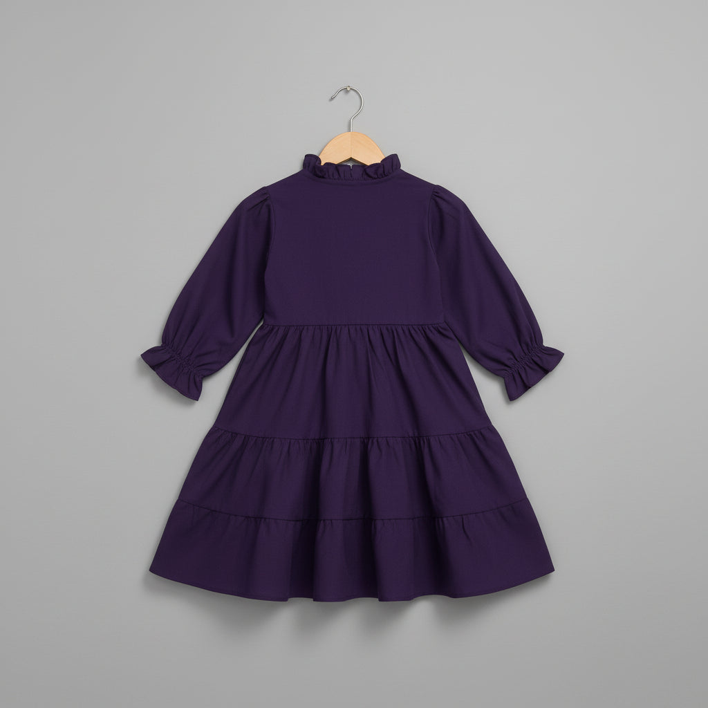 Girls purple solid tiered dress - view 3