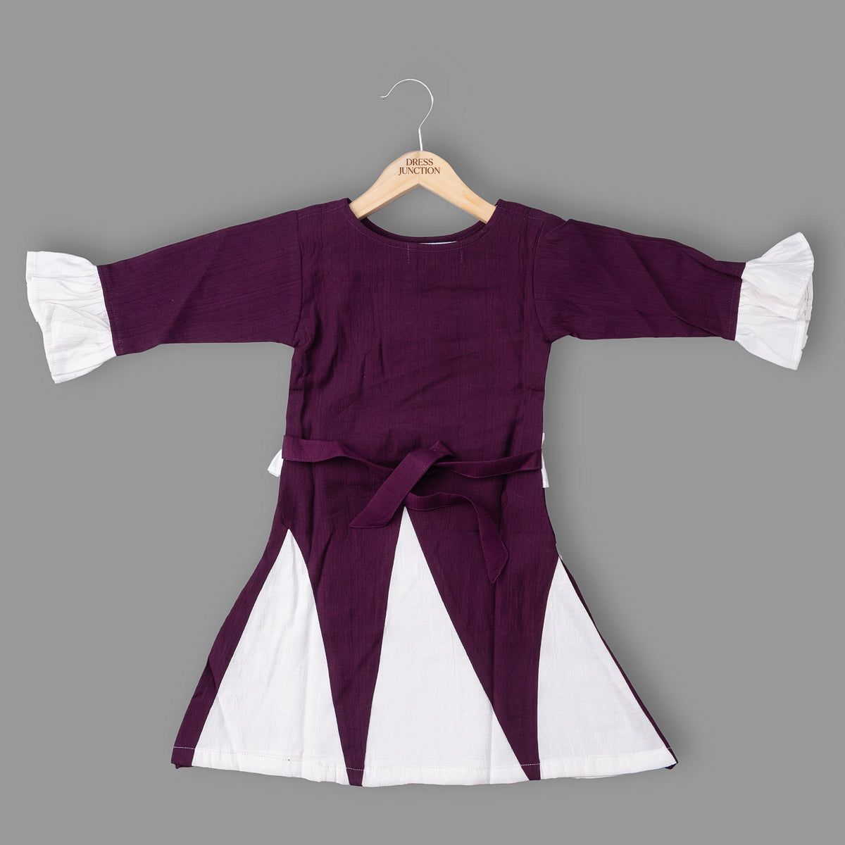 Girls purple white ruffle panel dress - view 5