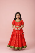 Girls Red Cotton Pure Lehnga
