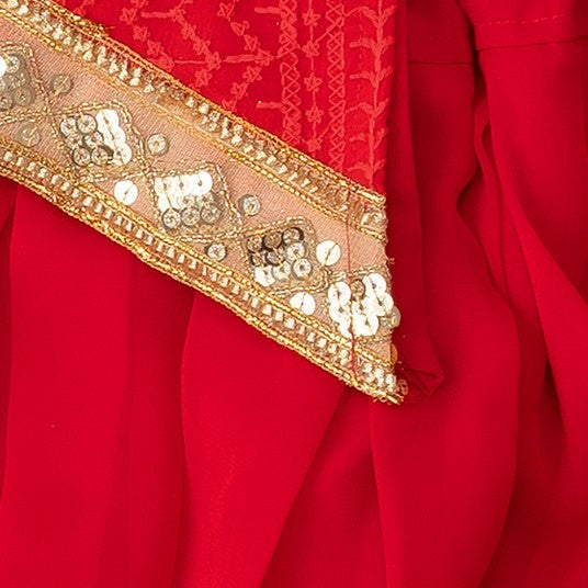 Girls red georgette kurti dhoti set - view 4