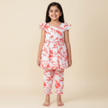 Girls white and coral floral bubble top and pant co-ord set