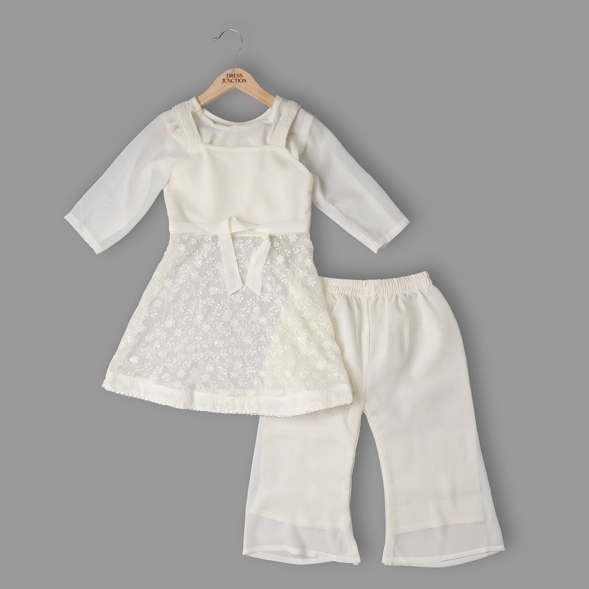 Girls white georgette lace kurti set - view 3