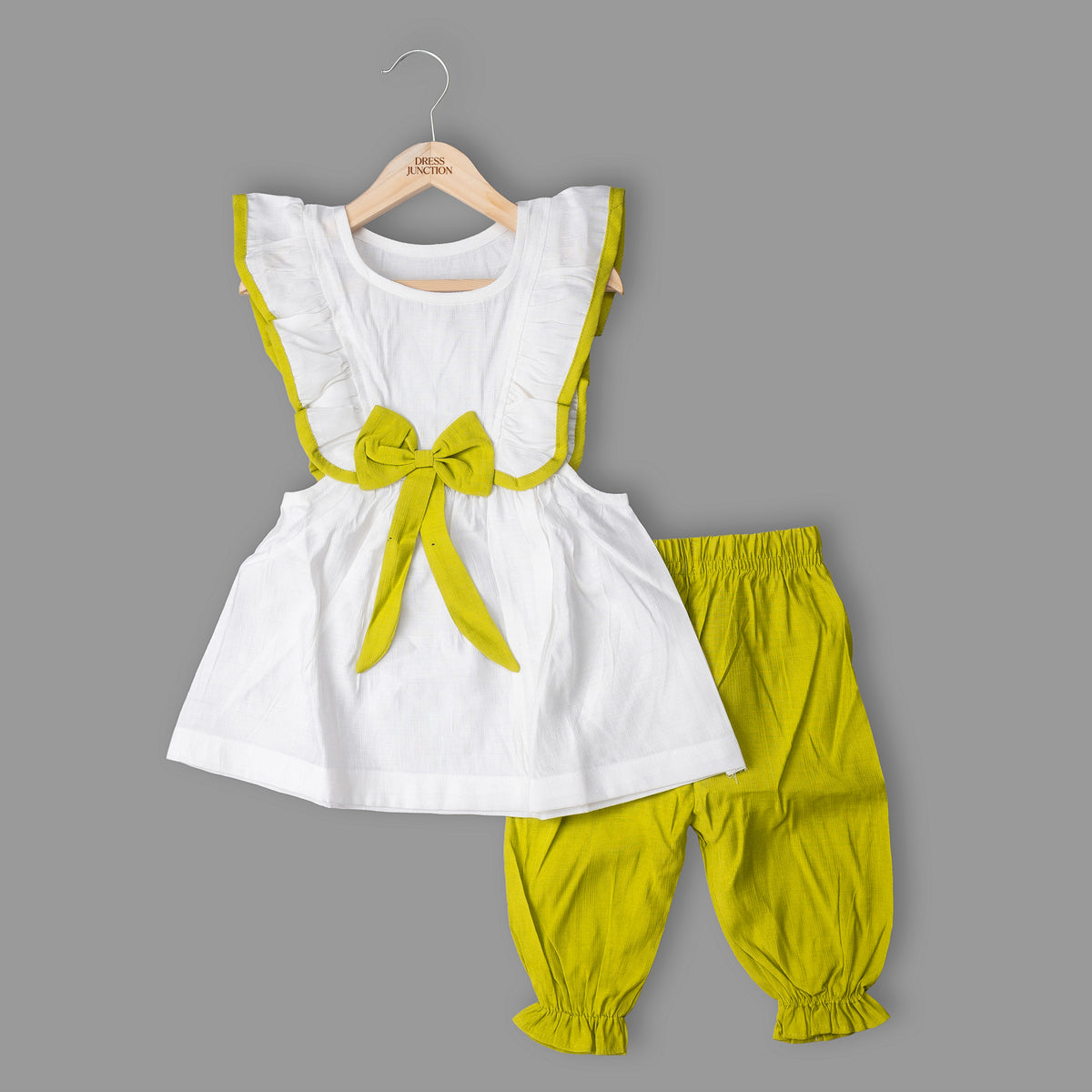 Girls white lime kurti pants set - view 2
