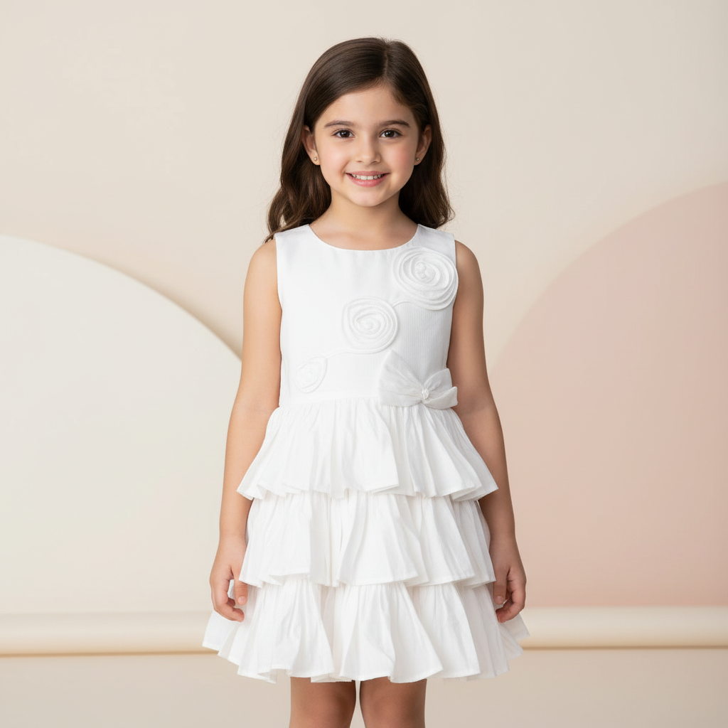 Girls white tiered ruffle floral dress - view 2