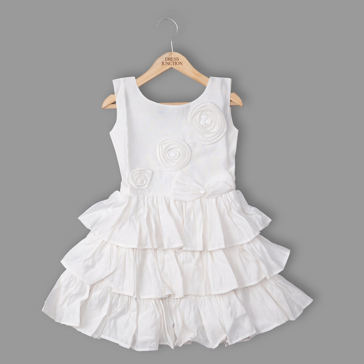 Girls white tiered ruffle floral dress - view 3