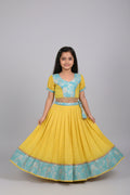 Girls Yellow Green Premium Banarsi Lehnga