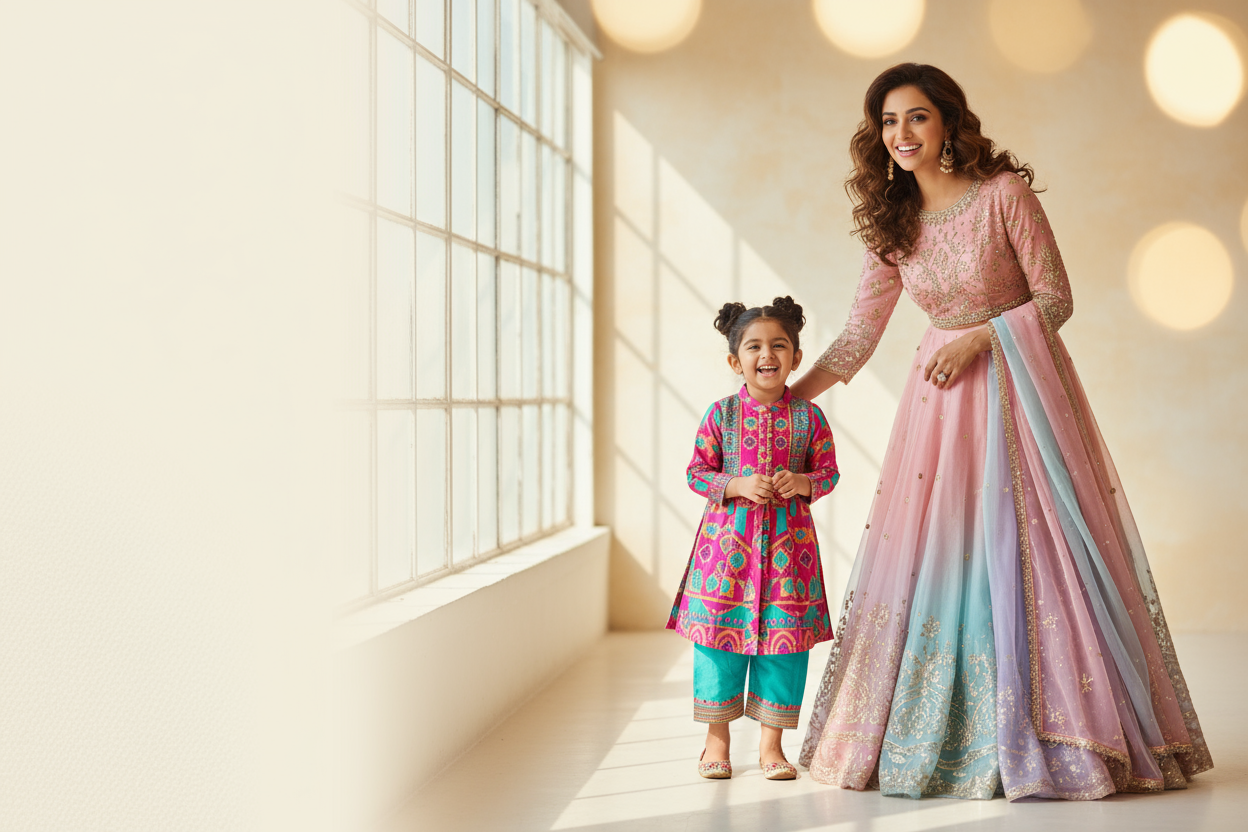 give me a banner image representing kids and women fashion 