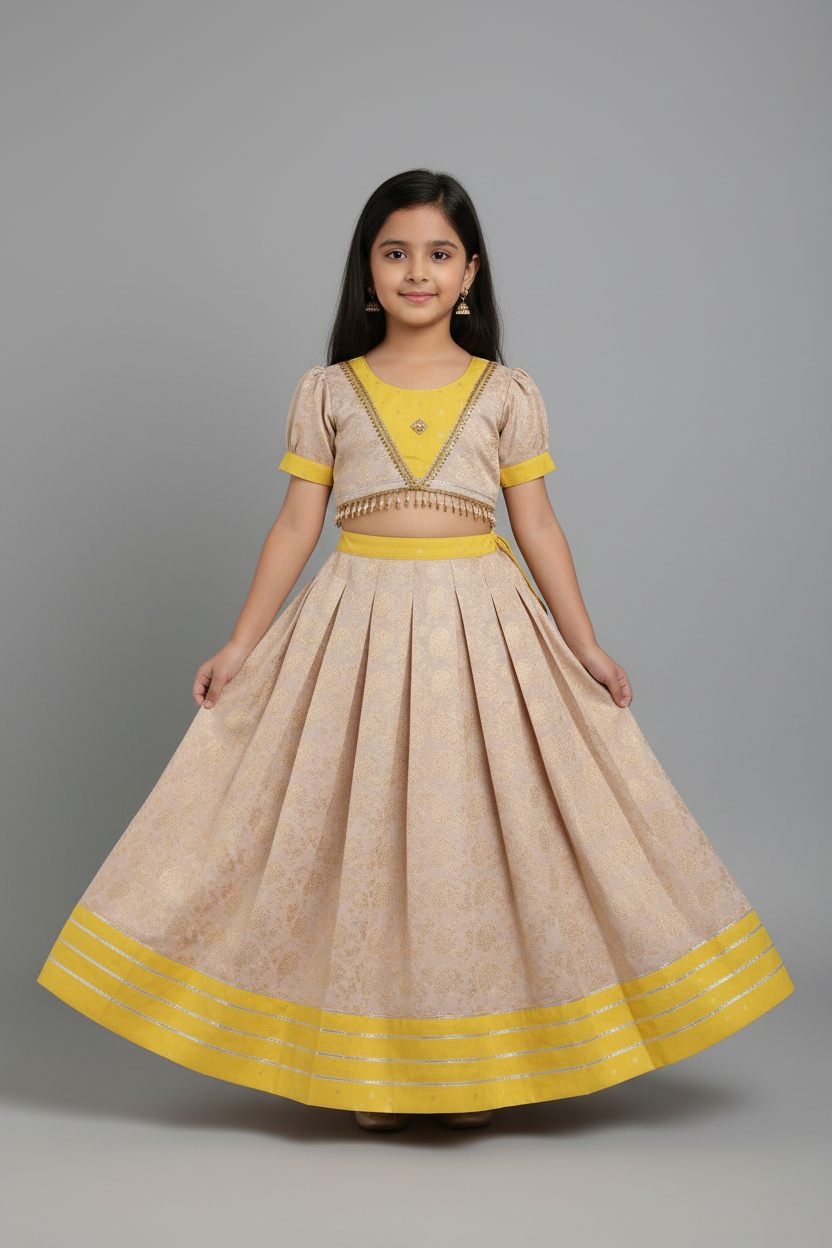 Girl yellow cream Lehnga with Embroidery