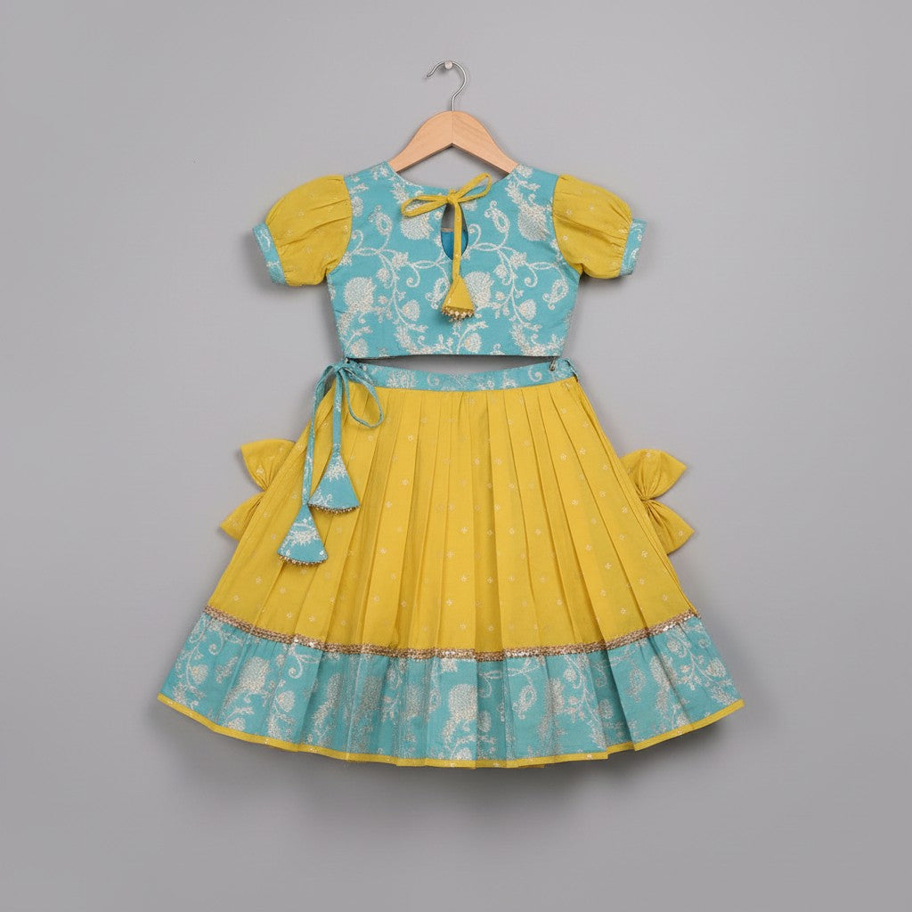 Girls Yellow Green Premium Banarsi Lehnga