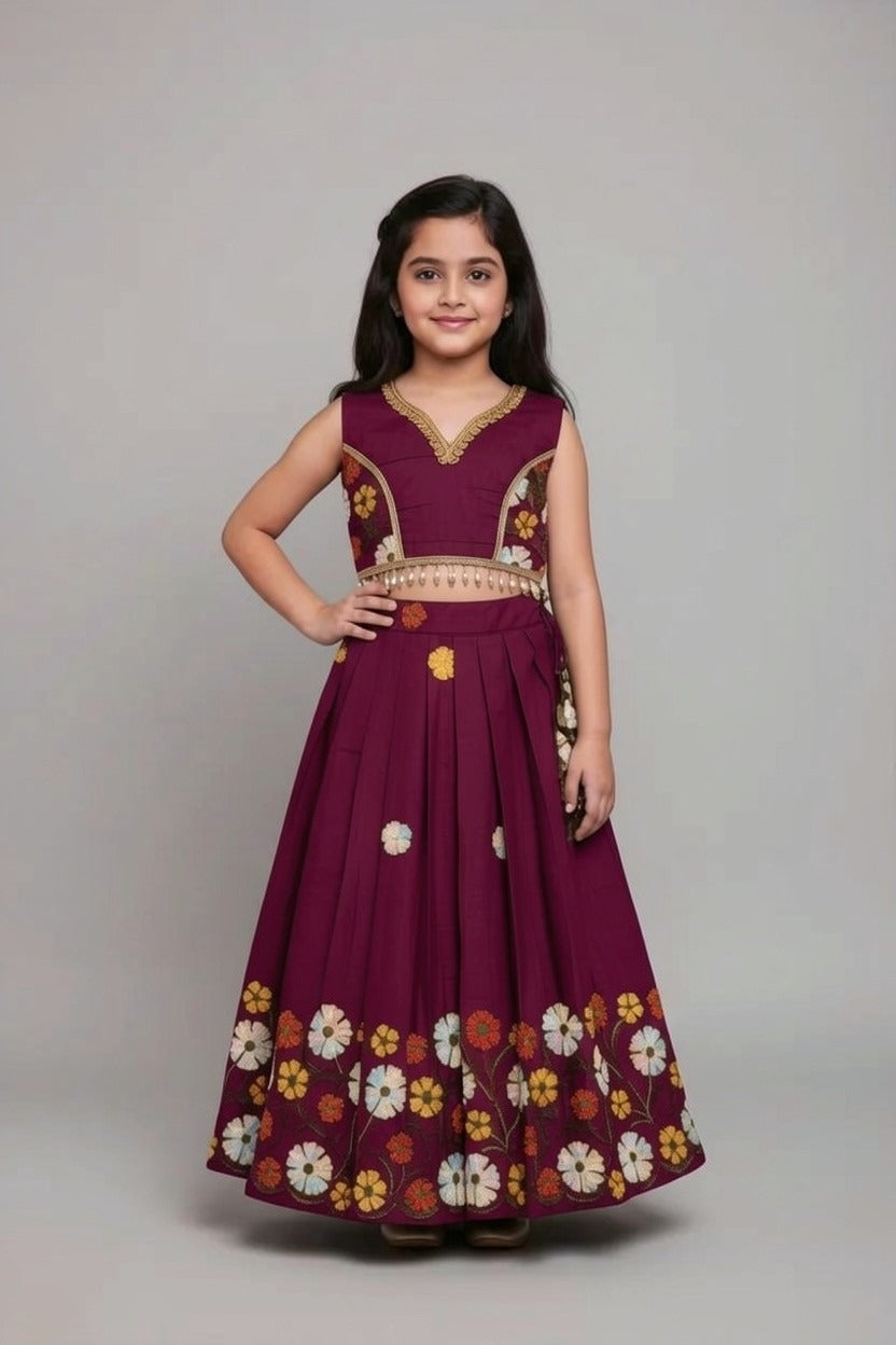 Girls Embroidered Cotton Lehnga