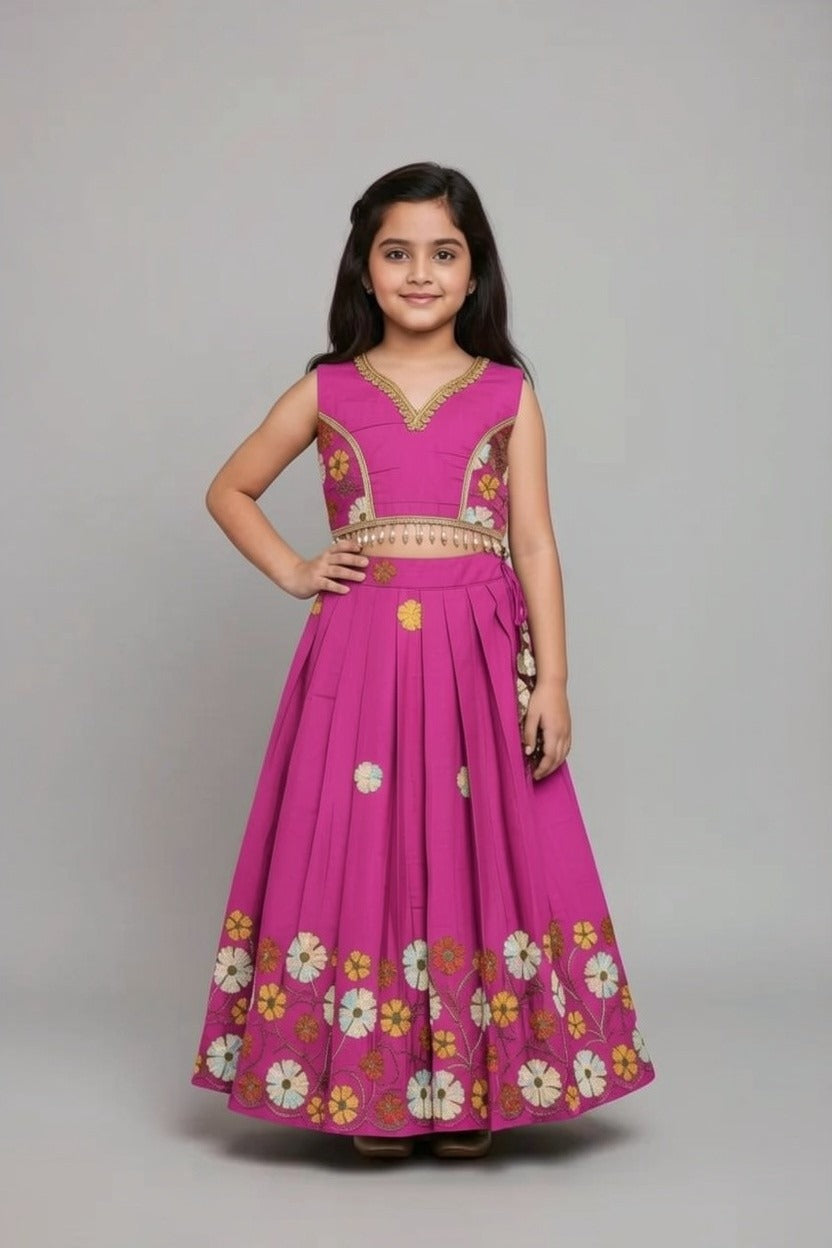 Girls Embroidered Cotton Lehnga