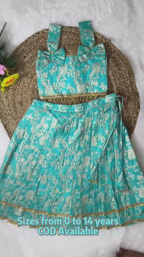 Girls Sky Blue Premium lehnga with cotton lining