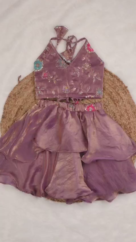 Girls Purple Fendi Tiered Skirt and Top