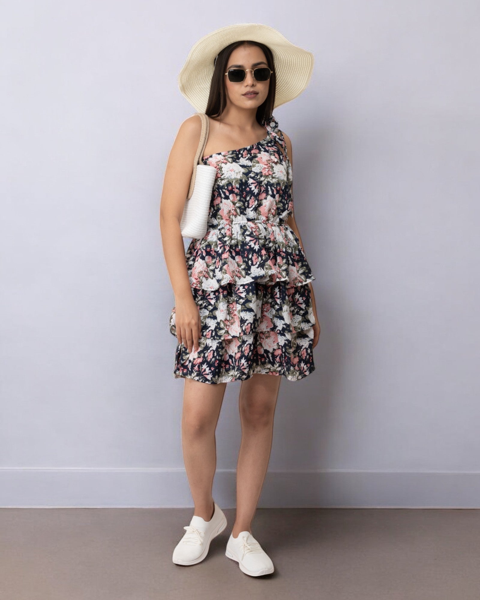 Black Ruffle Cute Belted Shirt Dress