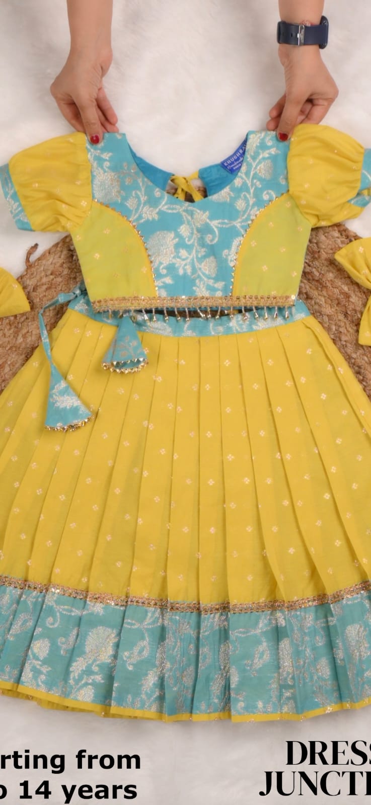 Girls Yellow Green Premium Banarsi Lehnga